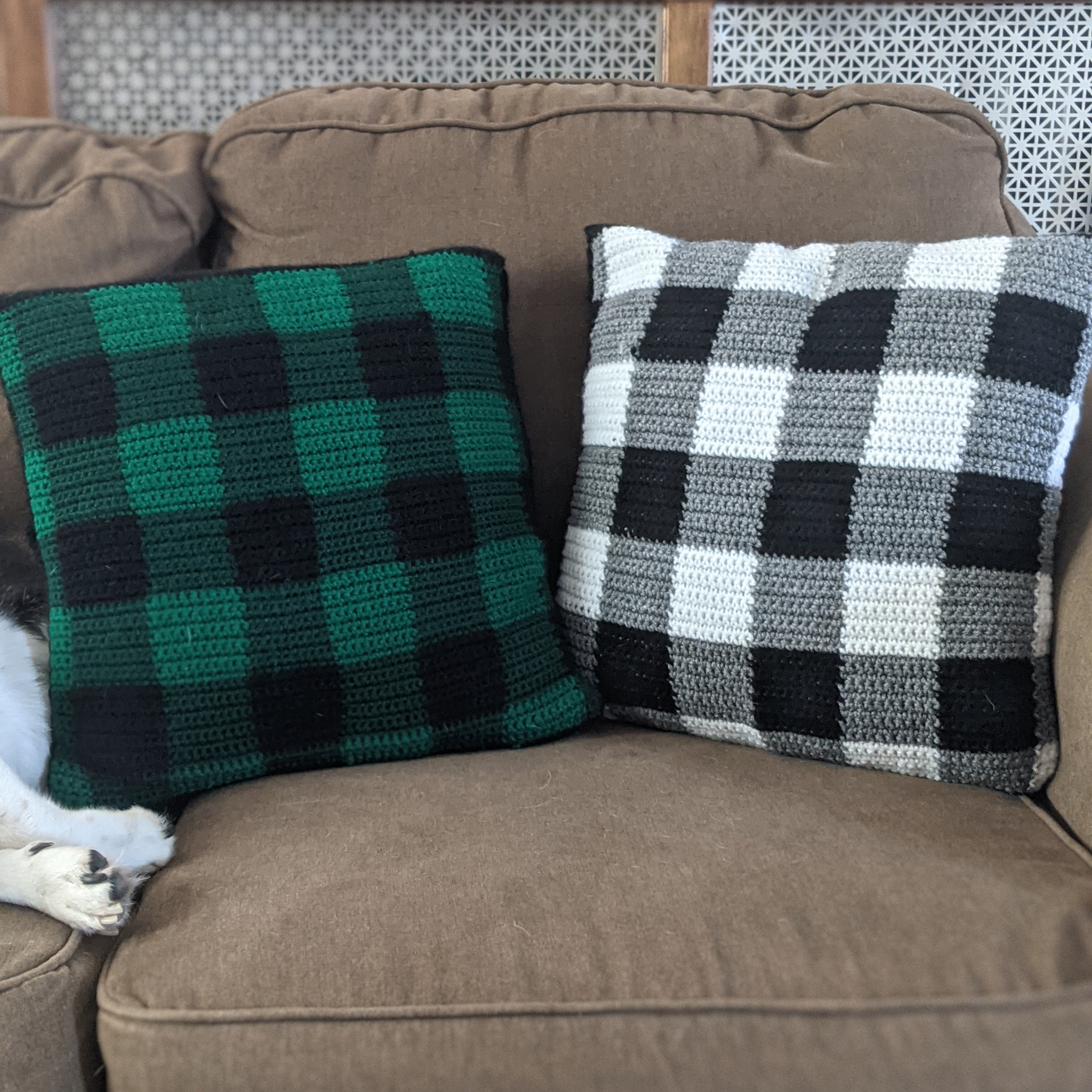 Green Plaid Crochet Pillow Cover