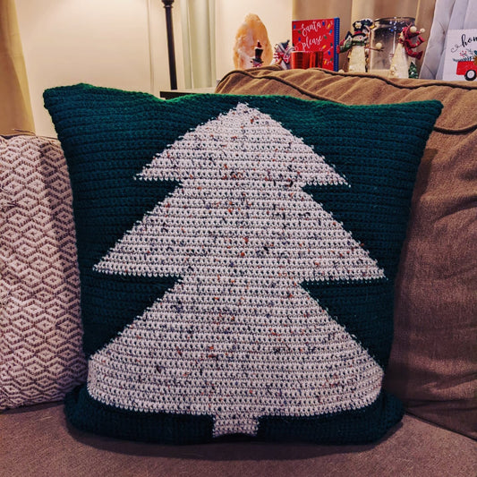 Pine Tree Crochet Pillow Cover